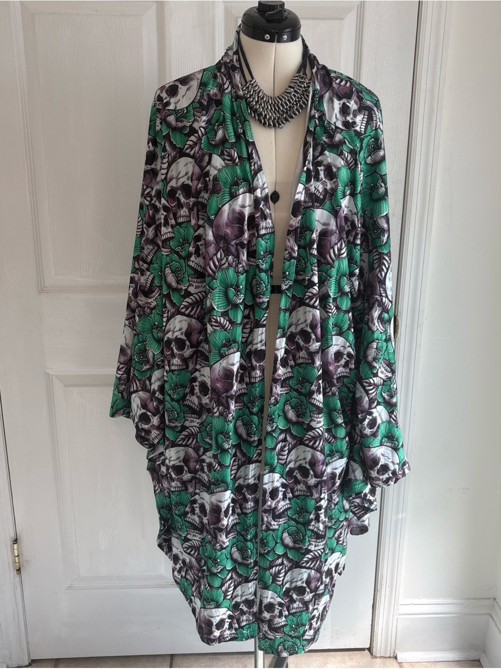 Kimono duster cardigan Skull And Flower Halloween gothcore